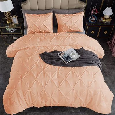 1Pcs Pinch Pleated Comforter, Super King Plus Size (120" x 120") Inch - 100% Microfiber with 400 GSM Soft & Breathable Comforter - Blush Solid