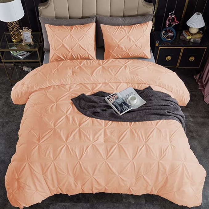 1Pcs Pinch Pleated Comforter, Super King Plus Size (120" x 120") Inch - 100% Microfiber with 400 GSM Soft & Breathable Comforter - Blush Solid