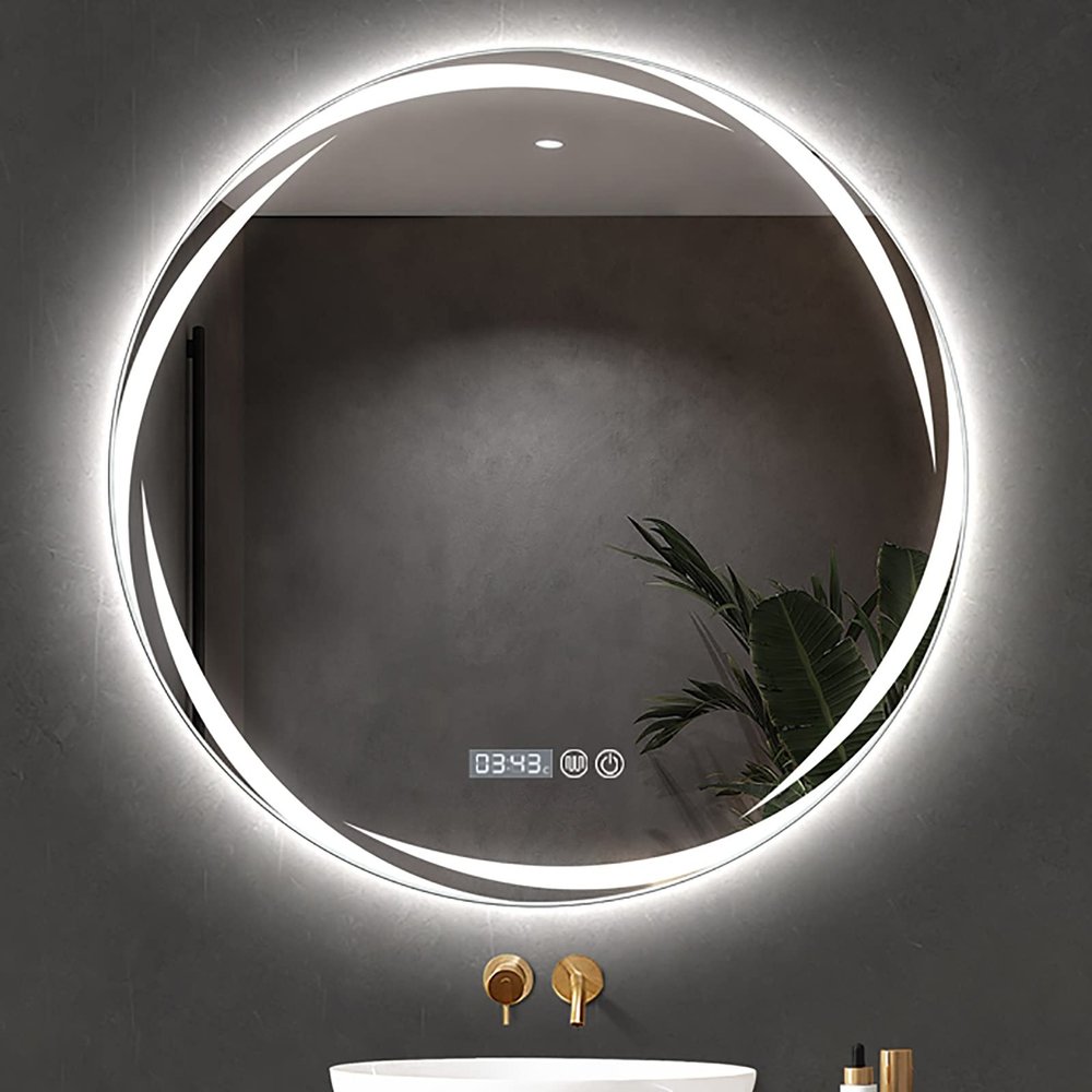 REIFNA Bathroom Mirror with LED Light,Dimmable with Touch Button,with Anti-Fog Function.Ra90 Light Strip,Soft and Eye-Protecting (Size : 80x80cm)