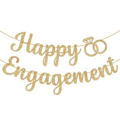 KatchOn, Gold Glitter Happy Engagement Banner - 10 Feet, No DIY | Engagement Party Decorations | Party Banner | Engaged Banner, Bachelorette Party Decorations