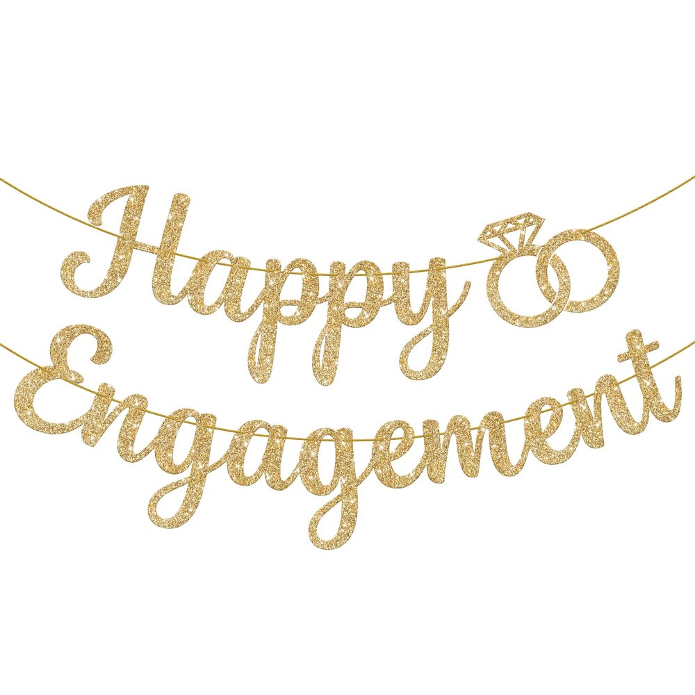 KatchOn, Gold Glitter Happy Engagement Banner - 10 Feet, No DIY | Engagement Party Decorations | Party Banner | Engaged Banner, Bachelorette Party Decorations