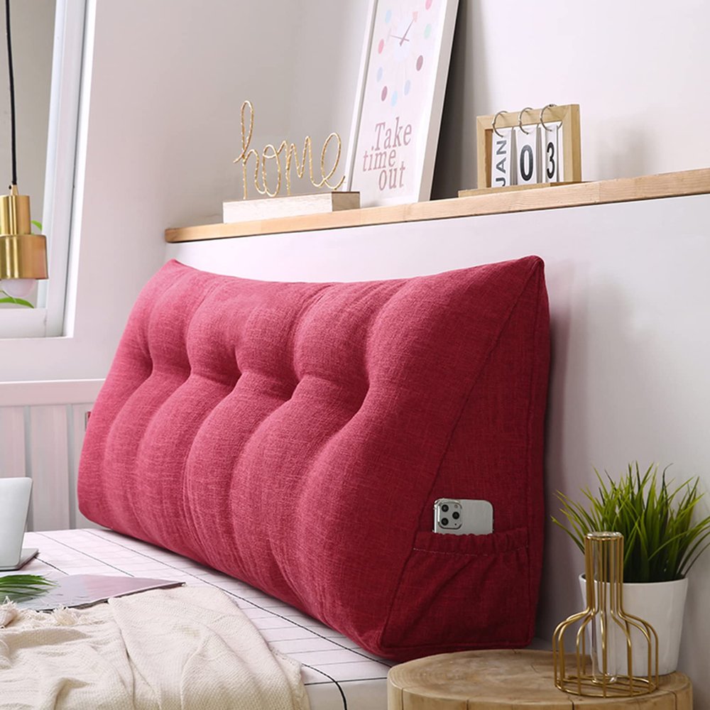 BOSUGE Large Bolster Triangular Headboard Pillow-Large Bolster Headboard Pillow,Ergonomic Reading Bed Rest Pillow for Back Pain Relief & Cool Sleep,Soft Firm Headboard Pillow (Pink, Full)