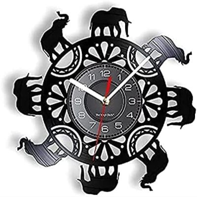 Elephant Etched Vinyl Wall Clock Tropical Vintage Design Illuminated Wall Clock Silent Vibrant Nursery Decor