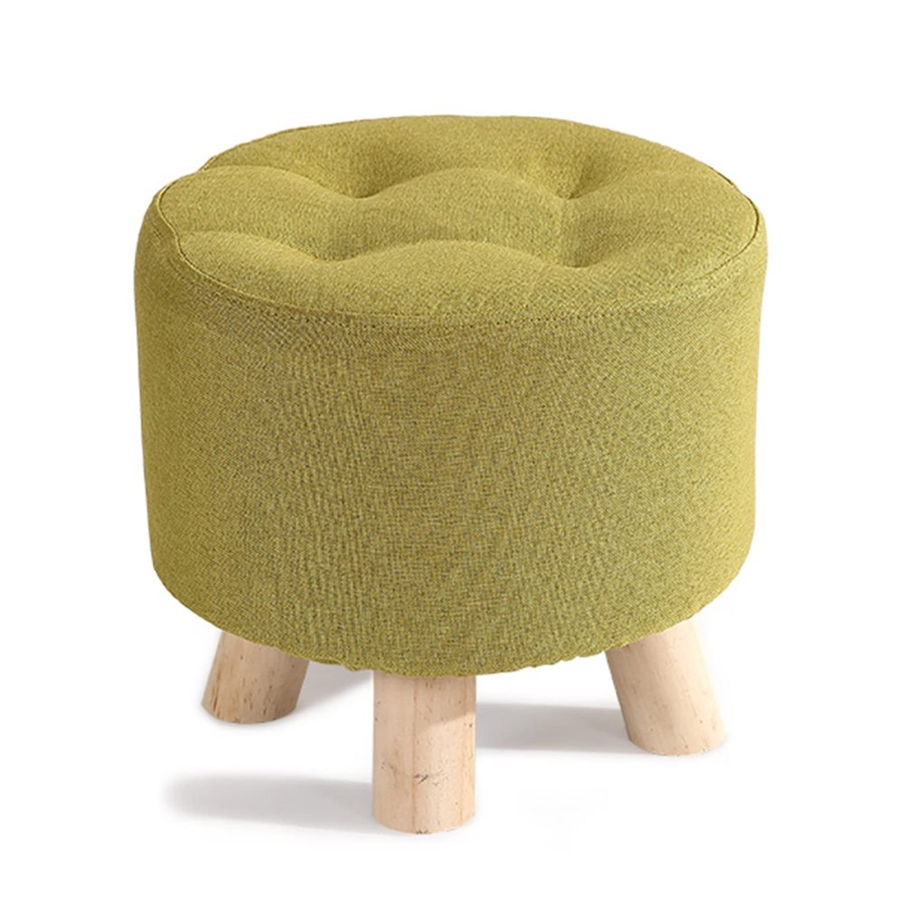 SOVORM Small Foot Stool Round Ottoman with Wood Legs, 11''H, Sofa Footrest Extra Seating for Living Room Entryway Office (Color : Green)