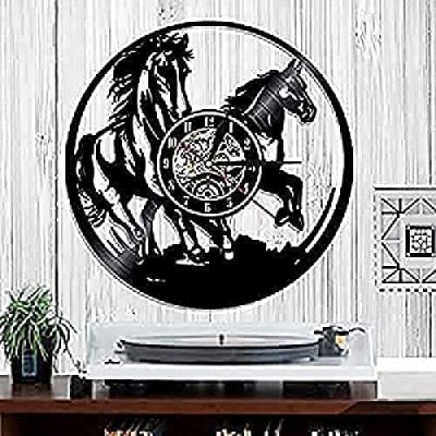 Wall Clocks Wild Horses Handmade Vinyl Record Clocks Creative Mute Clock Living Room Bedroom Room Home Gift Wall Decoration Clock Gift Modern Clock