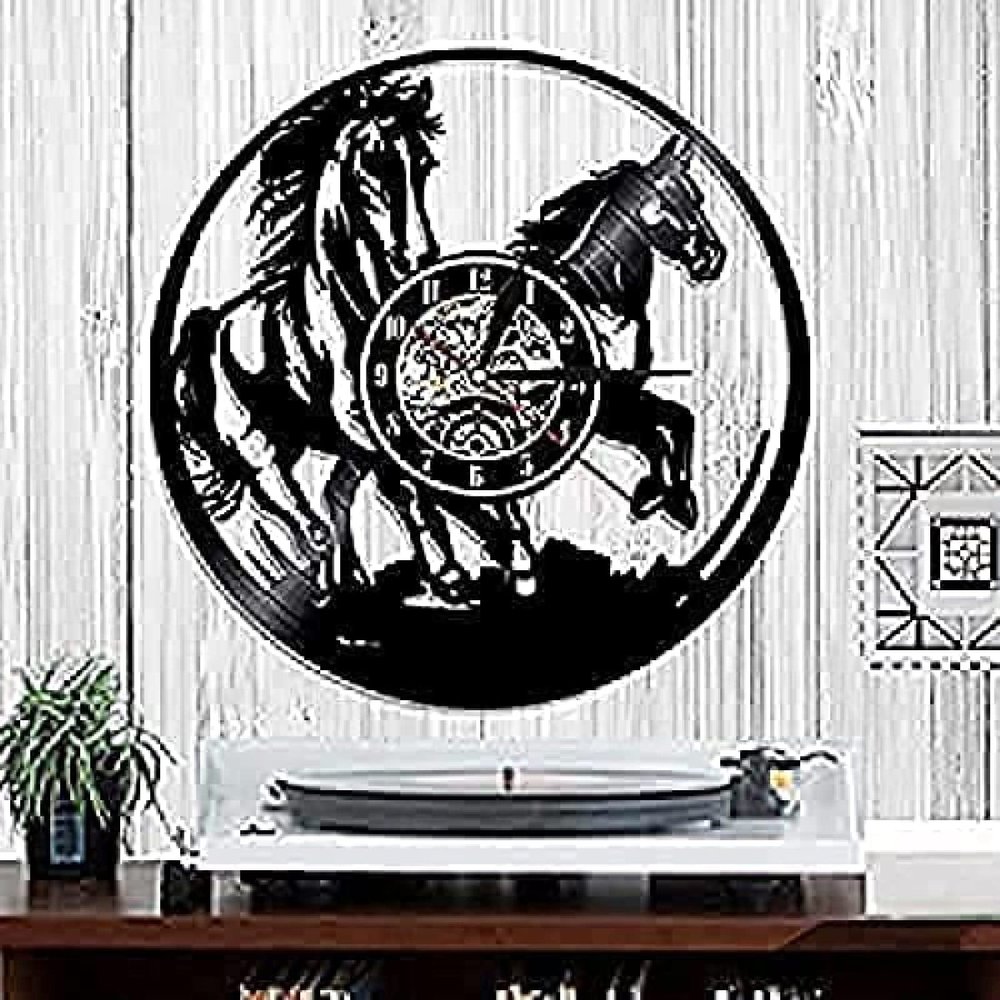 Wall Clocks Wild Horses Handmade Vinyl Record Clocks Creative Mute Clock Living Room Bedroom Room Home Gift Wall Decoration Clock Gift Modern Clock