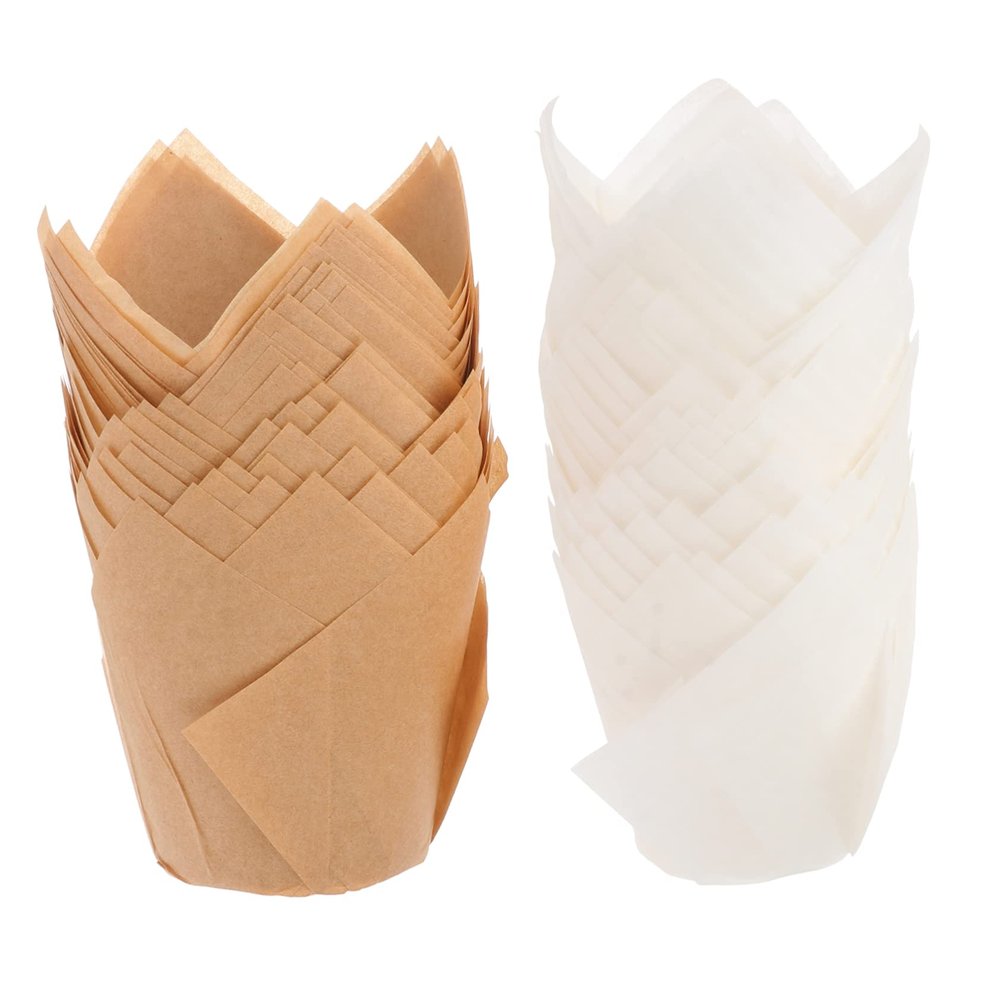 100pcs Tulip Cupcake Liners Greaseproof Muffin Baking Cups High Temperature Resistant for Weddings Parties and Bakeries Natural White