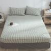 FCLDESHOP Queen Fitted Sheet,Comfortable Pure Cotton Solid Color Deep Pocket Fitted Sheet,Bedroom Homestay Checkered Mattress Protector,Green 1,180 * 200cm+25cm view 1