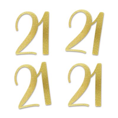 Gold Glitter 21 Cut-Out Numbers, 21st Birthday Party Anniversary Decorations DIY Essentials