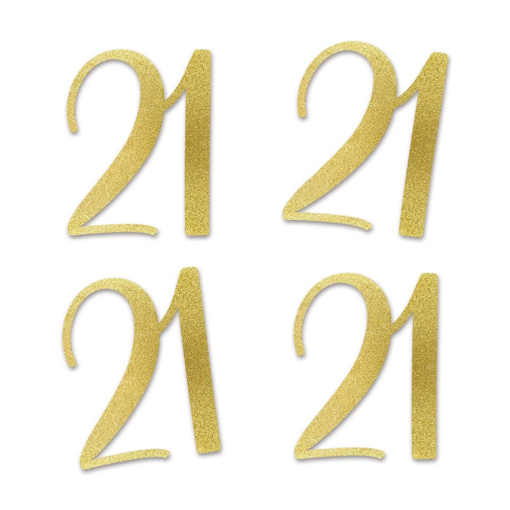 Gold Glitter 21 Cut-Out Numbers, 21st Birthday Party Anniversary Decorations DIY Essentials