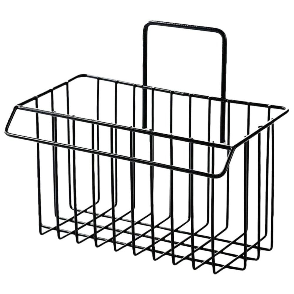 Cabilock Hanging Drain Basket Kitchen Organizer for Spice Bottles and Brushes Nail Iron Storage Holder for Kitchen and Bathroom and Space-saving Design Black