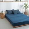 FCLDESHOP Mattress Encasement,Solid Color Washed Cotton Deep Pocket Bedding Sheets, Checkered Mattress Topper for Bedroom Guest Room Bed Cover,Navy Blue,100cmx200cm+25cm view 1