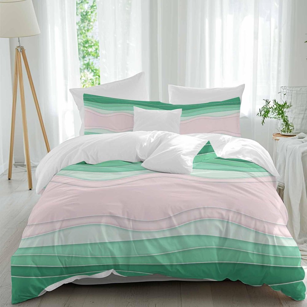 Cal King Abstract Duvet Cover Set,Washed Soft Microfiber Bed Comforter Duvet+Cover Sets with Ties/Zipper,Bedding Quilt Duvet Covers Pillow Cases for Girls,Boys Summer Ocean Beach Minimalist Water Line