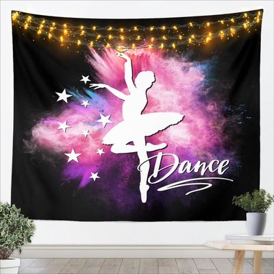 Ballet Dancer Silhouette Kids Tapestry,Starry Sky Pigment Paint Fashion Wall Tapestries,Girls Boys Adults Bedroom Decor,Dance Lovers Wall Hanging,Colorful Home Wall Decor,Large 59.1 x 82.7 Inches