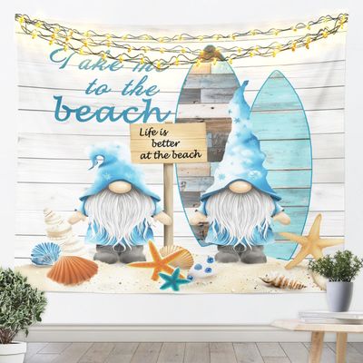 Summer Beach Kids Tapestry,Old Wooden Plank Cute Gnomes Cartoon Wall Tapestries,Girls Boys Adults Bedroom Decor,Starfish Shell Hawaii Wall Hanging,Colorful Home Wall Decor,XLarge 70.9 x 92.5 Inches