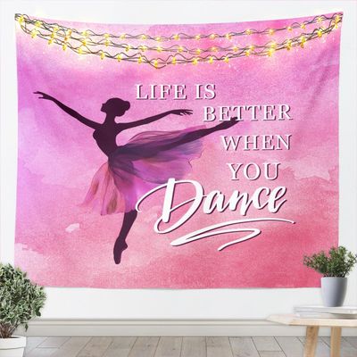 Ballet Dancer Kids Tapestry,Watercolor Tie-dye Romantic Wall Tapestries,Girls Boys Adults Bedroom Decor,Dance Lovers Fashion Wall Hanging,Pink Purple Dreamy Home Wall Decor,Medium 59.1 x 59.1 Inches