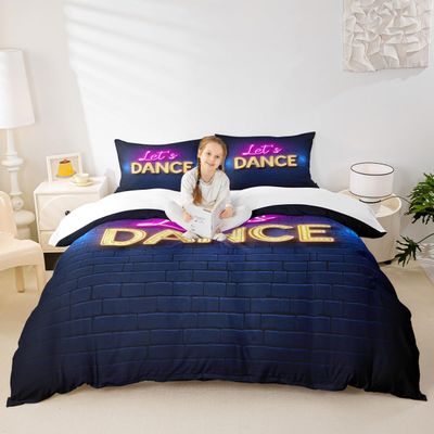 Dance Lovers Kids Duvet Cover Set King Size,Brick Wall Retro Hip-hop Bedding Set,Girls Boys Adults Bedroom Decor,Modern Fashion Sports Romantic Comforter Cover,Blue Purple Quilt Cover,2 Pillowcases