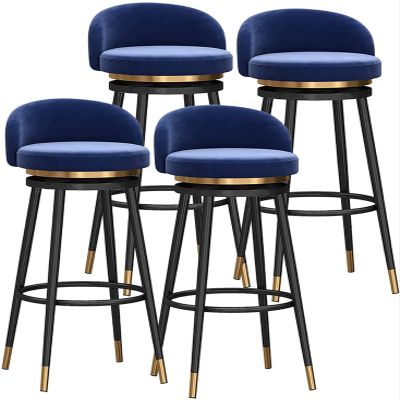 AZBROW Swivel Bar Stools Set, Counter Height Bar Stool, 360 Swivel Bar Stools with Back + Black Leg, Modern Kitchen Breakfast Chair Velvet Upholstered, 4 PCS (Color : Blue 4pcs)