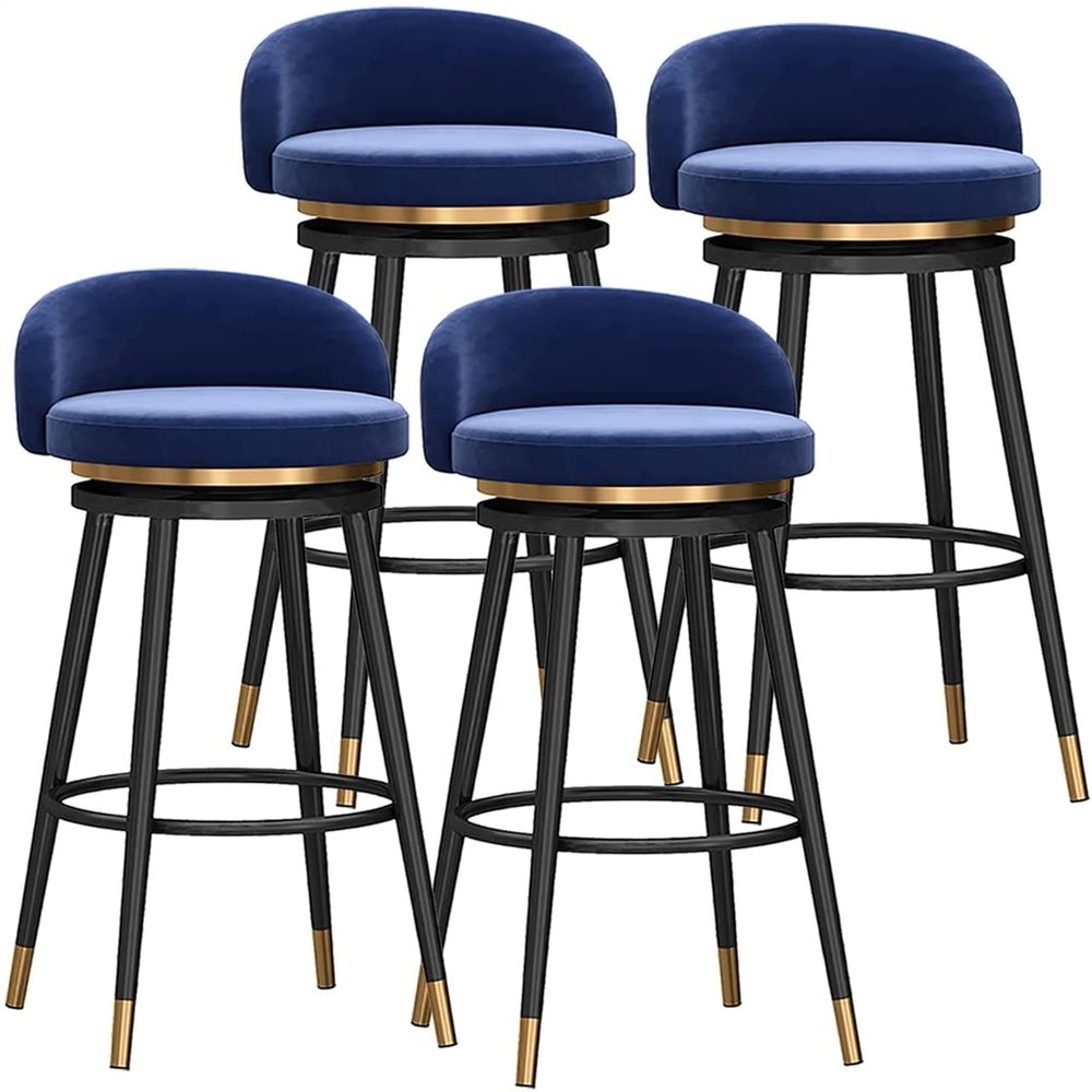AZBROW Swivel Bar Stools Set, Counter Height Bar Stool, 360 Swivel Bar Stools with Back + Black Leg, Modern Kitchen Breakfast Chair Velvet Upholstered, 4 PCS (Color : Blue 4pcs)