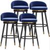 AZBROW Swivel Bar Stools Set, Counter Height Bar Stool, 360 Swivel Bar Stools with Back + Black Leg, Modern Kitchen Breakfast Chair Velvet Upholstered, 4 PCS (Color : Blue 4pcs) view 1