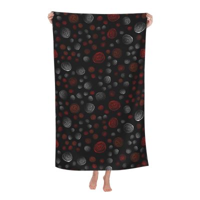 LMNSWDA Black with Red & Grey Circle Pattern Beach Towels Oversized Soft High Absorbent Quick Dry Bath Towels Pool Towels Travel Beach Towels for Kids Adults