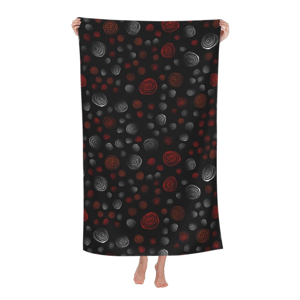 LMNSWDA Black with Red & Grey Circle Pattern Beach Towels Oversized Soft High Absorbent Quick Dry Bath Towels Pool Towels Travel Beach Towels for Kids Adults