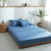 FCLDESHOP Deep Fitted Sheet,Solid Color Washed Cotton Deep Pocket Bedding Sheets, Checkered Mattress Topper for Bedroom Guest Room Bed Cover,Navy Blue,180cmx220cm+25cm view 1