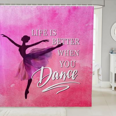 Ballet Dancer Kids Shower Curtains,Watercolor Tie-dye Romantic Bathroom Curtains for Girls Boys Adults,Dance Lovers Fashion Pink Purple Dreamy Waterproof Curtains,12 Hooks Suits,72" W x 78" L