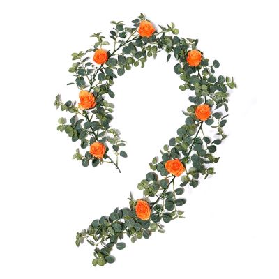 DITVA Simulation Rattan Leaves Money Leaf Vine Eucalyptus Rose Vine Wedding Home Decoration(Orange Rose)