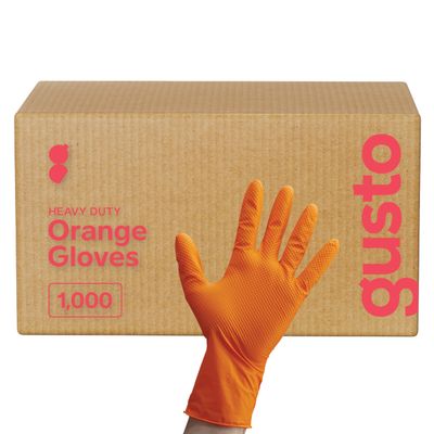 GUSTO [Case of 1000 8 Mil Disposable Orange Nitrile Gloves HEAVY DUTY, Industrial, Diamond Texture - Medium (Formerly Comfy Package)