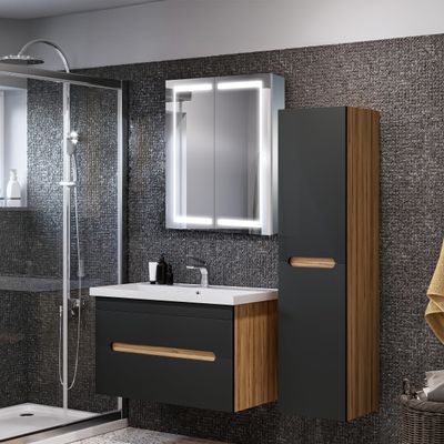 Glenn 24" W x 32" H LED Lighted Bathroom Medicine Cabinet with Make-up Mirror, Defogger, Dimmable LED Lights and Two Glass Shelves Inside The Cabinet