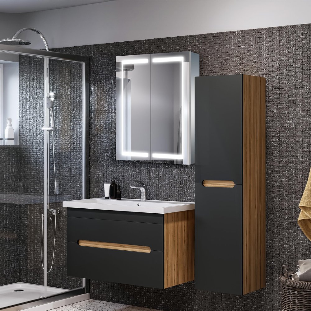 Glenn 24" W x 32" H LED Lighted Bathroom Medicine Cabinet with Make-up Mirror, Defogger, Dimmable LED Lights and Two Glass Shelves Inside The Cabinet