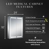 Glenn 24" W x 32" H LED Lighted Bathroom Medicine Cabinet with Make-up Mirror, Defogger, Dimmable LED Lights and Two Glass Shelves Inside The Cabinet view 2