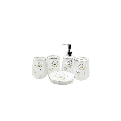 ATMRC Soap Dispenser Bathroom Accessories Hotel Decor,5 Piece Set Set Toothbrush Holder Soap Dish Lotion Dispenser Glass Eramic Set 5 Piece for Kitchen Bathroom