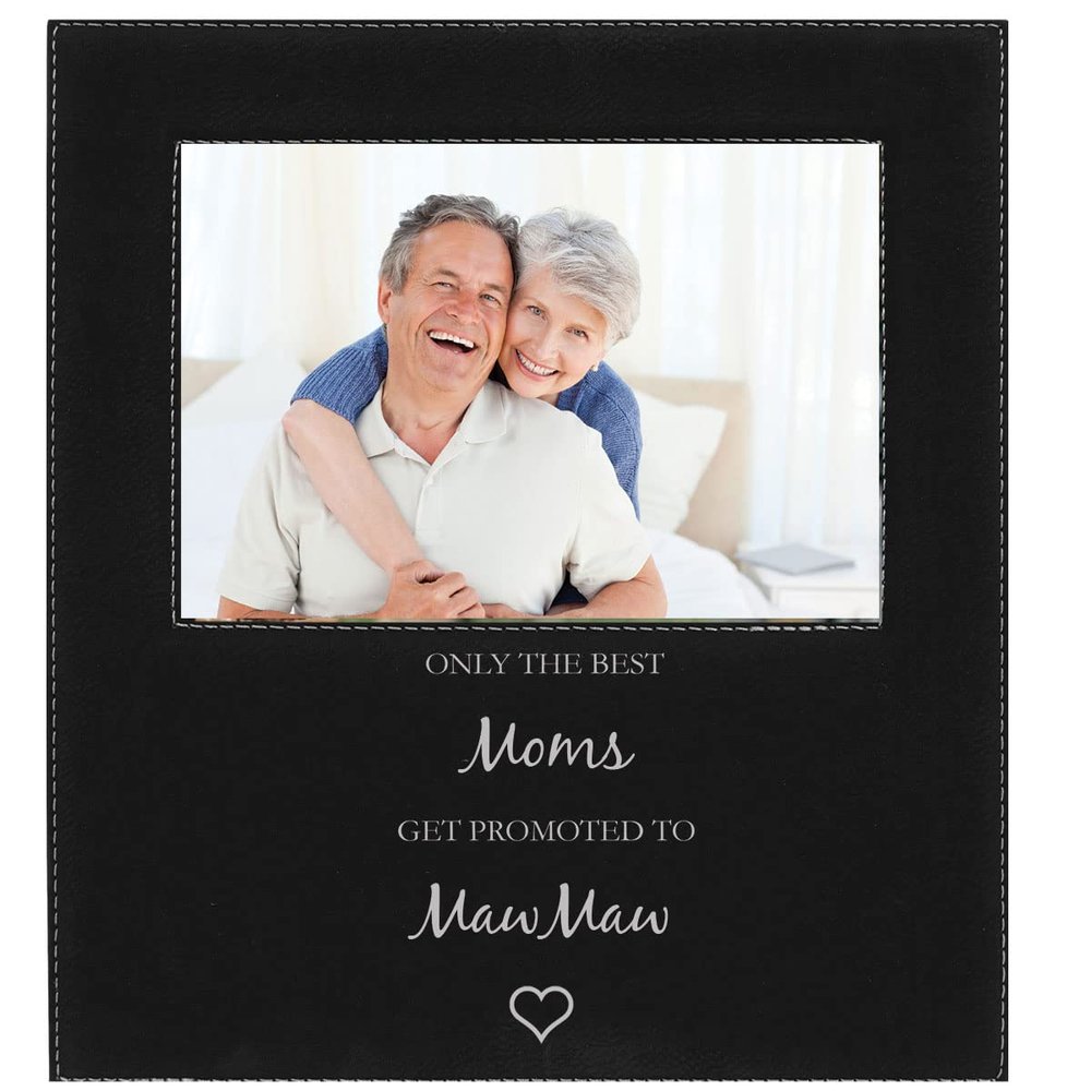 Only The Best Moms Get Promoted To MawMaw Faux Leather Black Leatherette Personalized Group Picture Family 5x7 Custom Landscape Horizontal Photo Frame