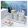 DYPASA Soap Pump Dispenser 7- Pieces Bathroom Accessories Set - Soap Dispenser Toothbrush Holder Tumbler Soap Dish Cotton Jar and Tray, Marble Imitate Resin Bottles Dispenser (Color : Gold) view 1