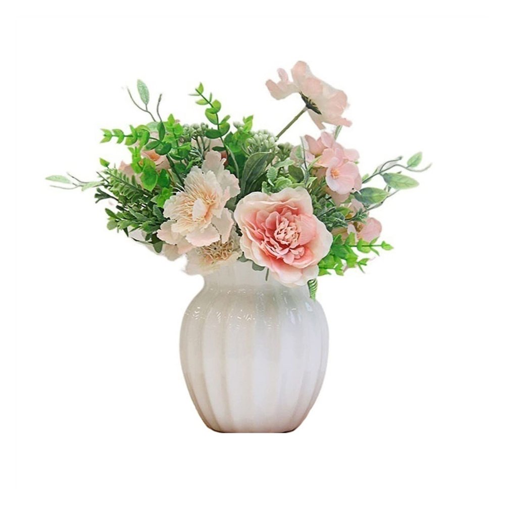 SUNESA Artificial Flowers Nordic Table False Flower Decoration Peony Ceramic White Vase Artificial Flower Combination Set Decoration Fake Flowers
