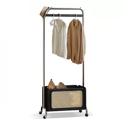 HIHELO Standing Coat Rack Creative Floor-Standing Coat Rack Rattan Retro with Wheels Hanger Bedroom Multi-Functional Storage Rack Coat Racks (Color : B, Size : 70 * 38 * 177cm)