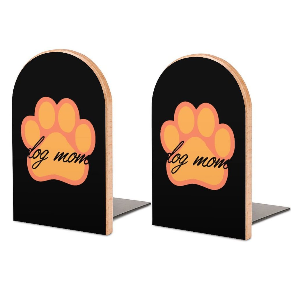 Dog Mom Book Ends for Shelves Wooden Book Stand Book Holder for Library School Office Home Study Decor
