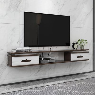 IBOWZ Floating TV Stand Cabinet Tv Cabinet Wall Mountable Tv Shelf Stand Living Room Modern Floating Entertainment Unit Component with 2 Storages Wooden Tv Console
