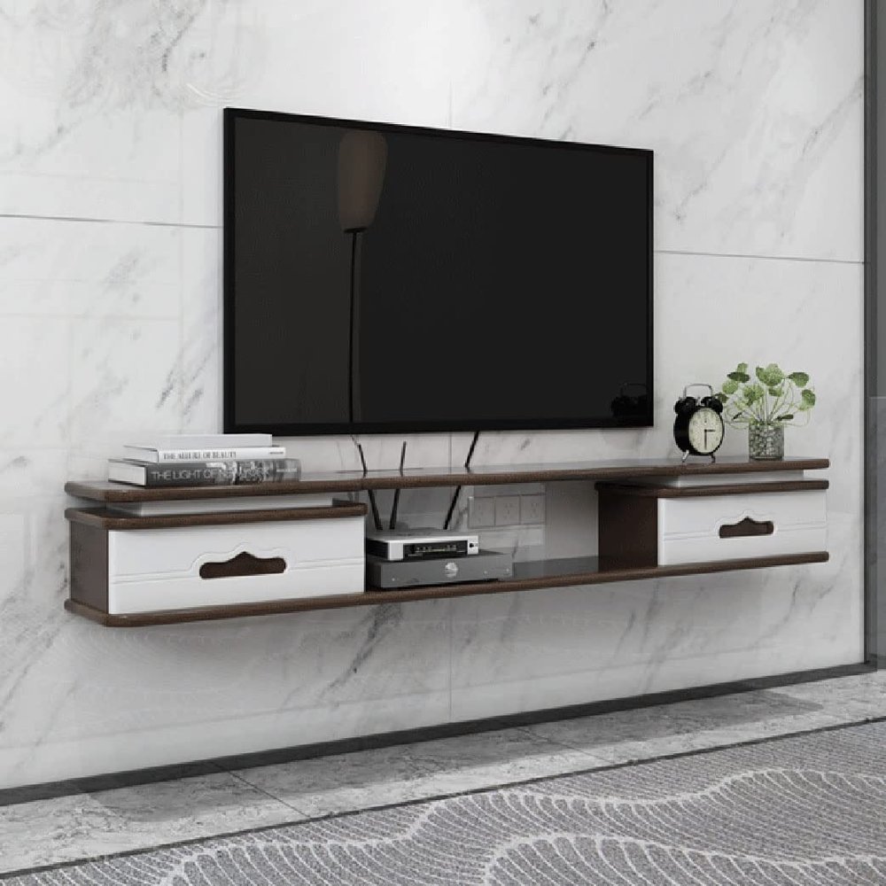 IBOWZ Floating TV Stand Cabinet Tv Cabinet Wall Mountable Tv Shelf Stand Living Room Modern Floating Entertainment Unit Component with 2 Storages Wooden Tv Console