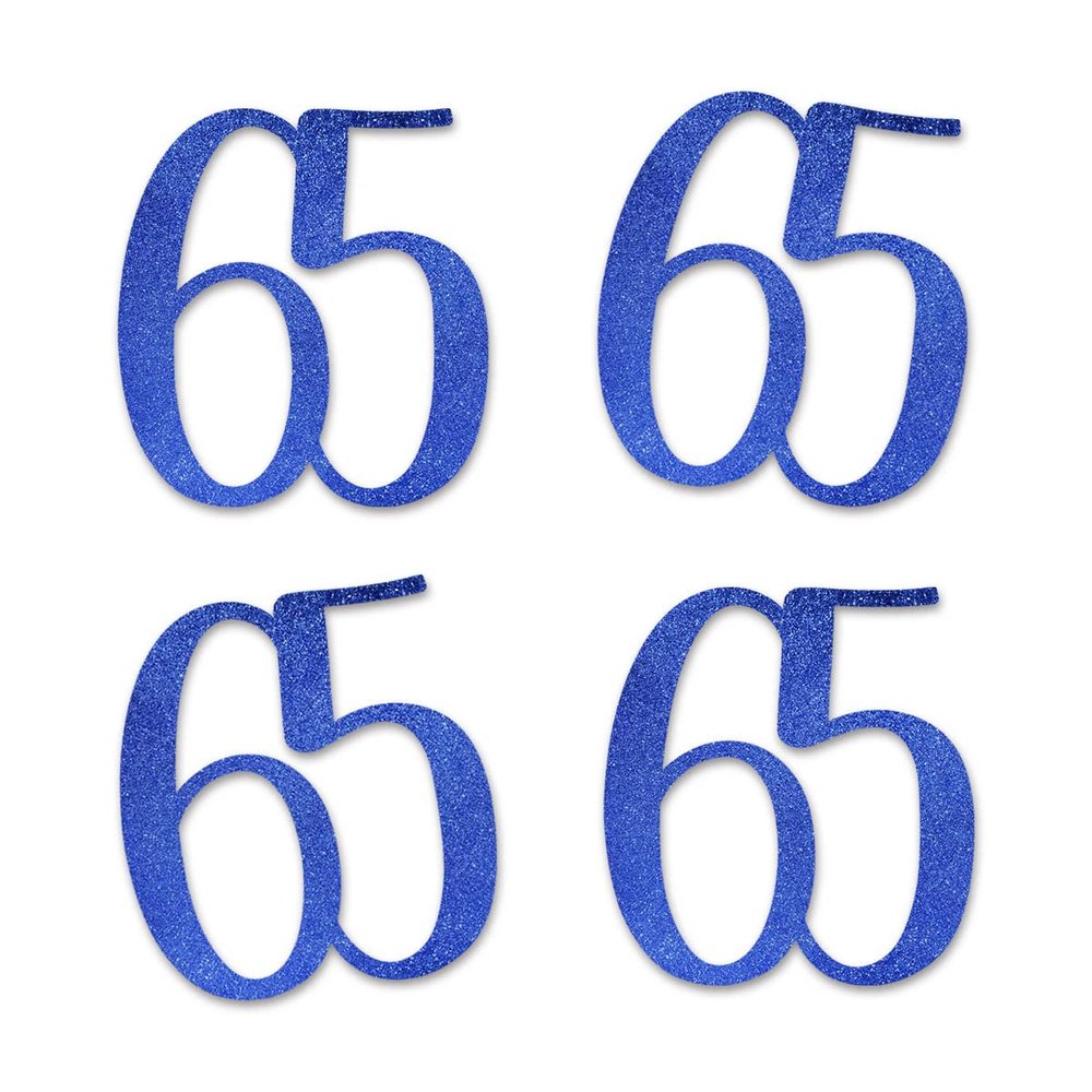 Blue Glitter 65 Cut-Out Numbers, 65th Birthday Party Anniversary Decorations DIY Essentials