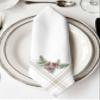 4 PCS Soft Cloth Napkins, Napkins Cloth Washable, Christmas Pine Branches and Pine Cones Country Style French Stripes White Reusable Dinner Napkins for Wedding, Party, Easter, Dinners (20"x20") view 2