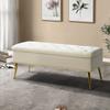 HULALA HOME Modern Velvet Storage Ottoman Bench with Gold Base & Nailhead Trim, Upholstered Bedroom Bench for End of Bed, Button-Tufted Footstool for Entryway Living Room Dining Room, Ivory view 1