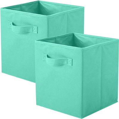 PowerKing Collapsible Storage Cubes with Handles, Fabric Foldable Bins for Closet Shelves, Durable Organization Storage Bins, 10.5'' x 11'' x 10.5'' (2Pack, New Green)