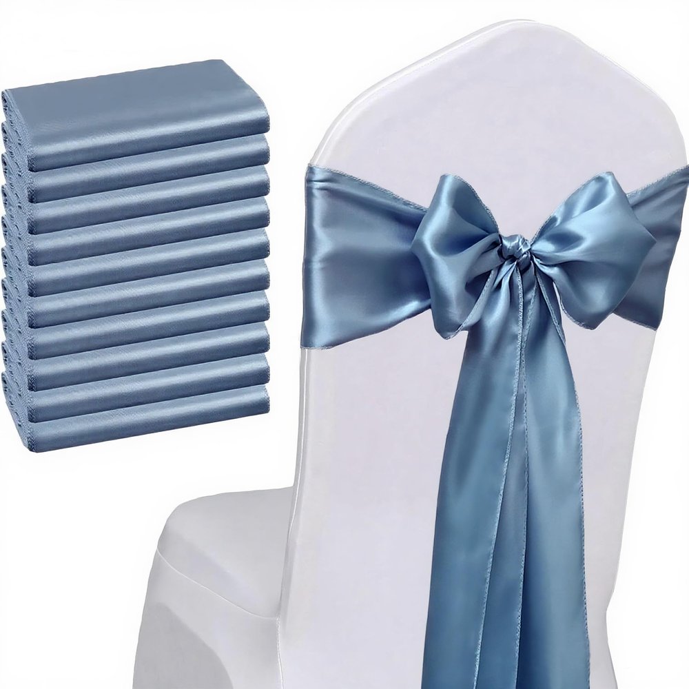 WENSINL Pack of 50 Satin Dusty Blue Chair Sashes for Wedding 7x108 Inch Chair Bows Ribbons Ties for Party Birthday Banquet Ceremony Baby Shower Event Decorations