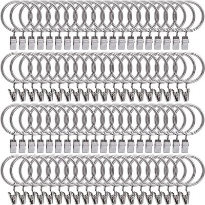 Curtain Rings with Clips Hooks, 100Pcs 1.26 inch Metal Stainless Steel Drapery Rings Hanger Clips for Tension Rod Bracket Eyelets Decorative Hangers, Silver (1.26" Interior Diameter)