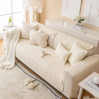 Vintage Floral Embroidery Sofa Couch Cover Soft Cotton Quilted Sectional Couch Cover Solid Non Slip Sofa Slipcover Furniture Protector For Living Room ( Color : Color A , Size : 110*210cm/43*83in )