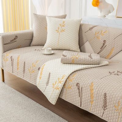 Vintage Floral Embroidery Sofa Couch Cover Soft Cotton Quilted Sectional Couch Cover Solid Non Slip Sofa Slipcover Furniture Protector For Living Room ( Color : Color C , Size : 70*70cm/28*28in )