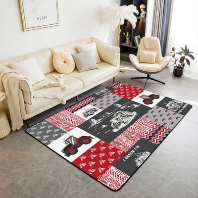 Erosebridal Red Tractor Area Rug for Boys, Construction Tractor Rug 5x7 Kids Teens Equipment Trucks Indoor Floor Mat Black White Construction Vehicle Accent Rug Set Bedroom Playroom Decor